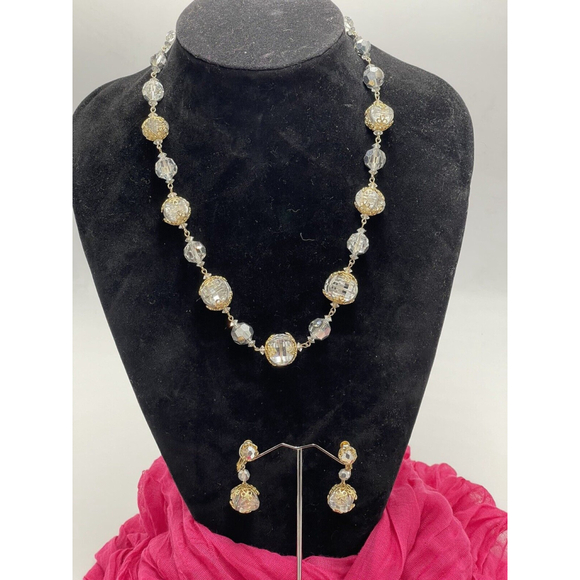 Stunning 50s VTG Vendome Graduated Crystal Beaded Necklace Gold Filigree Wrapped - Picture 6 of 6